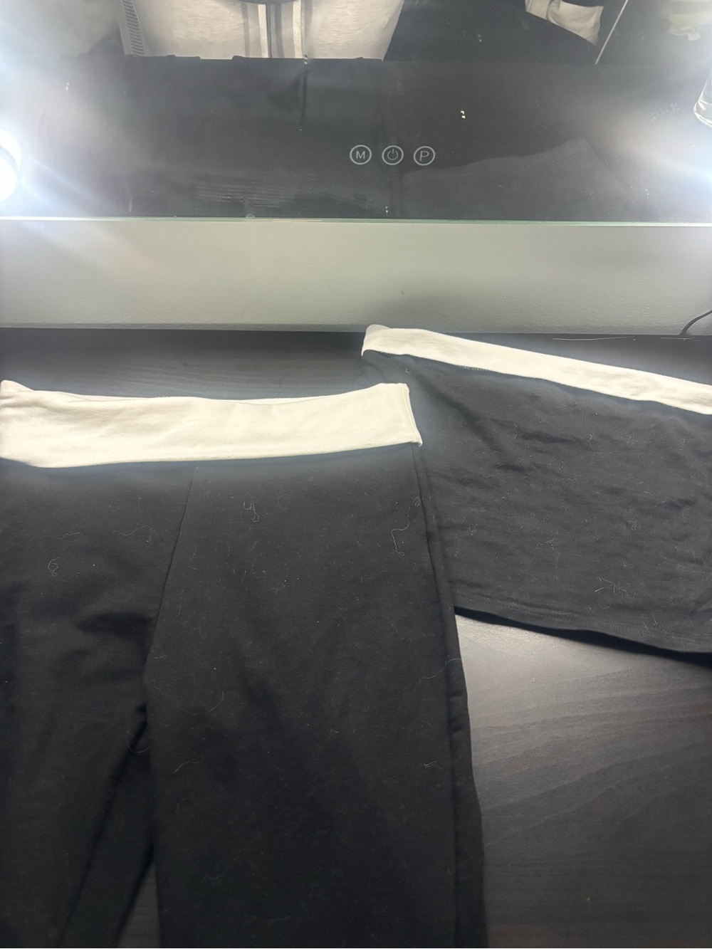 Edikted Black Leggings with White Waistband - Girls' Stretch Fit